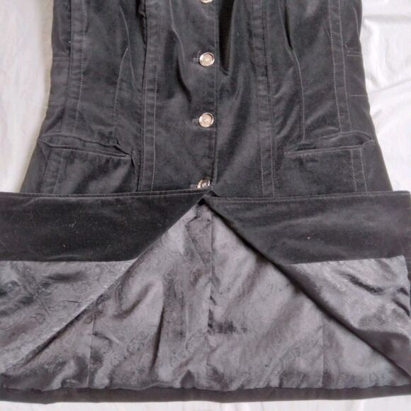 Chicos Jacket Black Velvet Coat Longline Military Steampunk Women's Size 2 - Picture 14 of 14